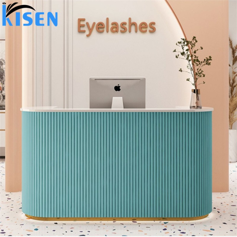 Luxury MDF Wood Cheap Beauty Spa Salon Furniture Tufted Boutique Modern Reception Desk Counter Front Table for Sale