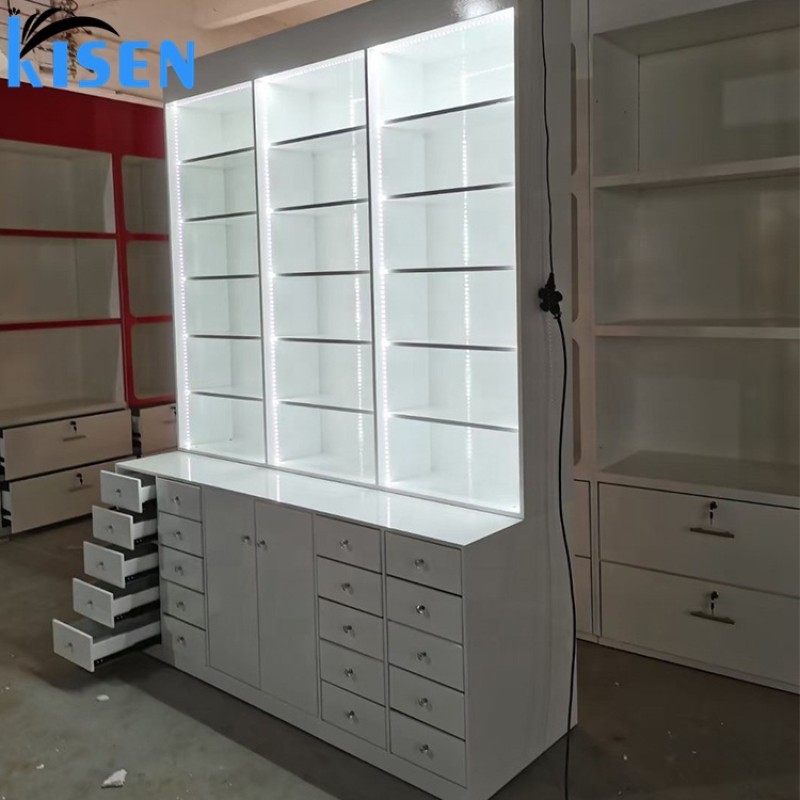 Storage Cabinet Barber Utility Unit Beauty Salon Station with Holders Styling Equipment with Drawers Shampoo Display