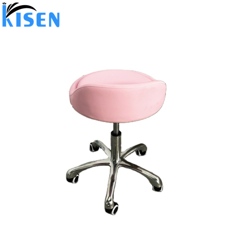 Kisen Foshan Manufacturer Small pink Luxury  Hydraulic Pedicure Stool Chair Height Adjustable with Wheels
