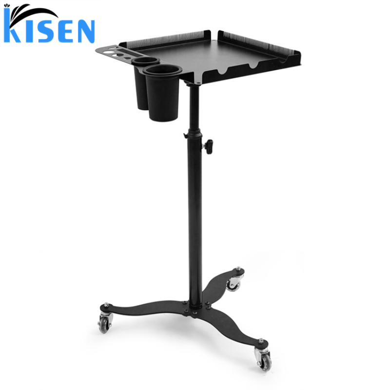 Kisen Cheap Price Hairdressing Smart Organizing Tray Movable Folding Stainless Steel Beautyshop Hair Extension Tray Trolley
