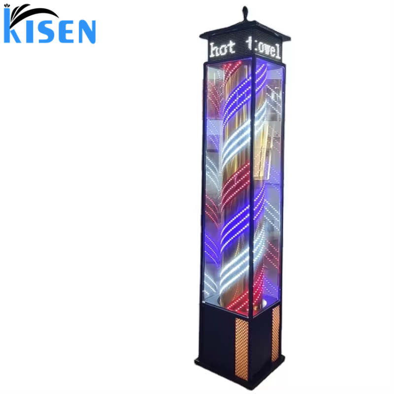 Kisen Classical Rotating Big Size Barber Pole Waterproof Spinning Stripes Barber Shop Salon Open Sign Light Outdoor