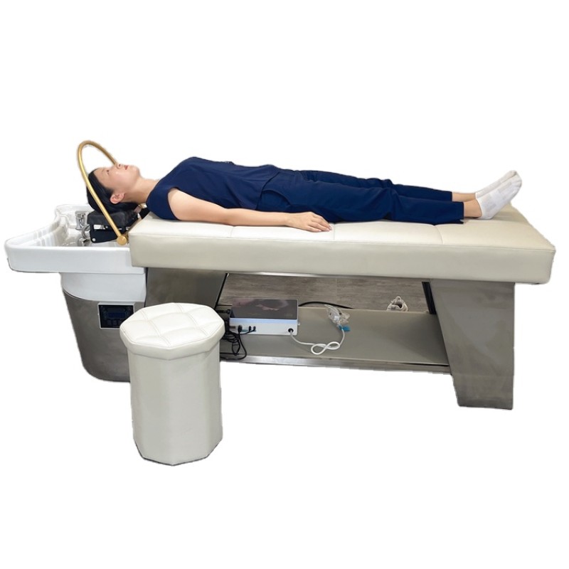 Kisen Hot Sale Grey Hydraulic Massage Shampoo Chair Bed Salon Shampoo Bowl and Chair With Storage Cabinet