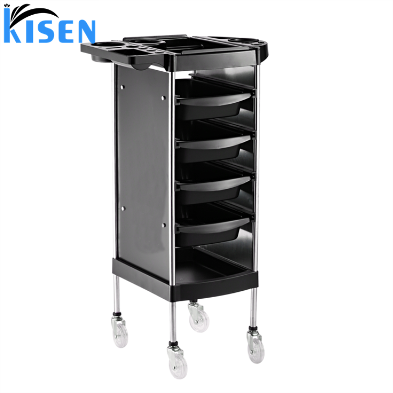 Kisen Good Quality Beauty Storage Cart Hair Dryer Holder Stylist Equipment Lockable Rolling Wheels Salon Trolley