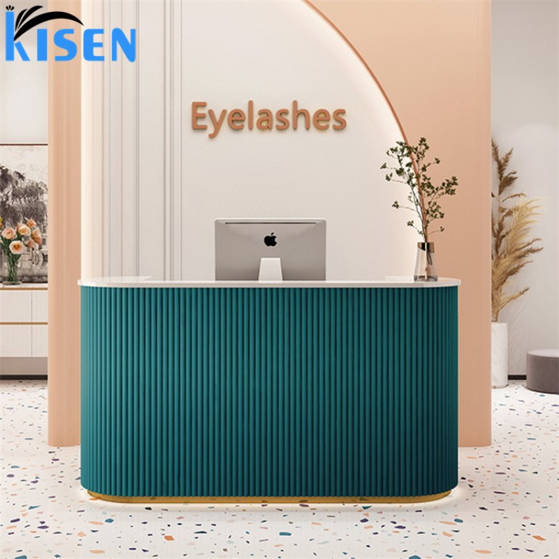 Luxury MDF Wood Cheap Beauty Spa Salon Furniture Tufted Boutique Modern Reception Desk Counter Front Table for Sale