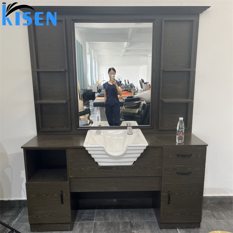 Kisen Direct Sale Barber Stations Newest Salon Furniture with Single Side Glass Mirror for Bathroom Use