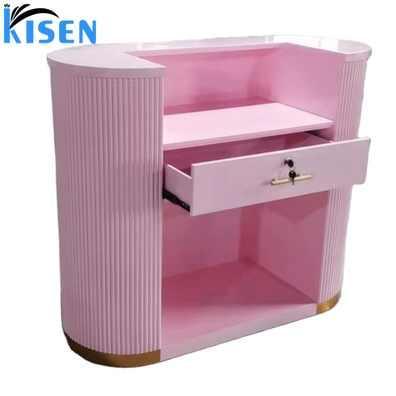 Kisen Hair and Beauty Salon Furniture Customized Color and Size White pink Black Beige Front Counterdesk Reception Table