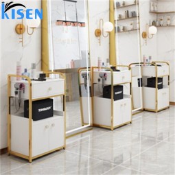 Kisen Luxury Makeup Trolley Cart Hair Salon Furniture Stainless Steel Gold Double Drawer Beauty Salon Trolley