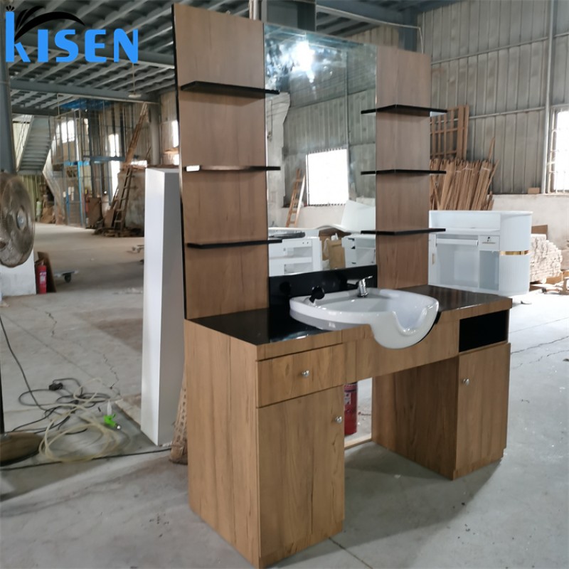 Kisen 2025 Latest Classic Heavy Duty Hair Salon Styling Stations Commercial Barber Stations Beauty Mirror Bathroom Hospital