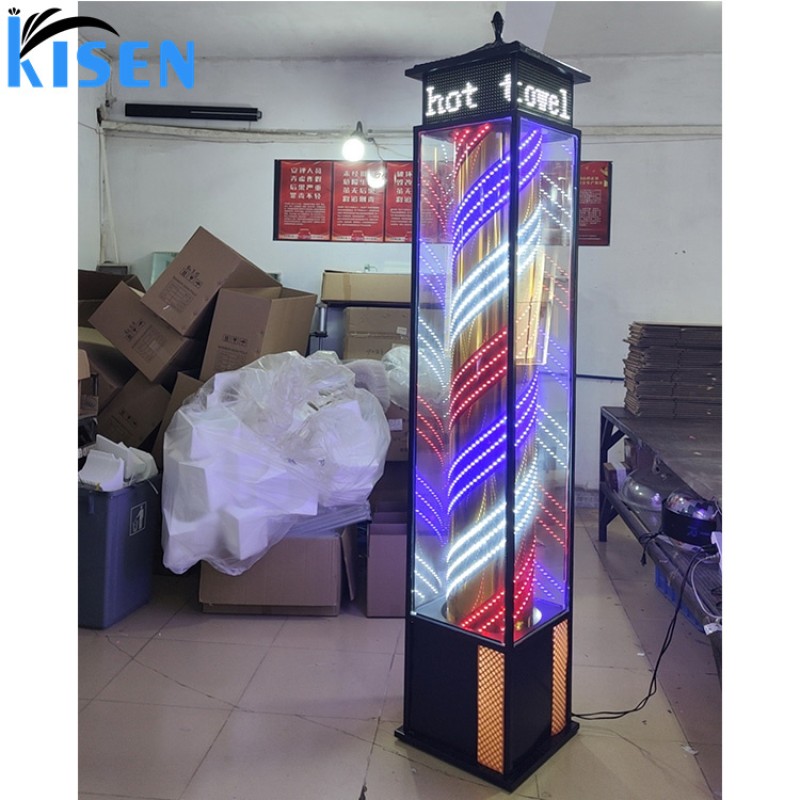 Kisen Classical Rotating Big Size Barber Pole Waterproof Spinning Stripes Barber Shop Salon Open Sign Light Outdoor