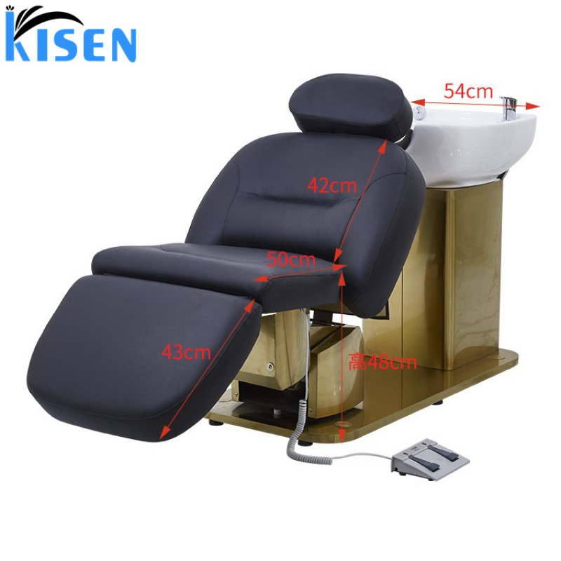 Kisen Modern Luxury Hair Salon Furniture White and Black Electric Multifunctional Wash Chair Massage Shampoo Bowl Bed Chair