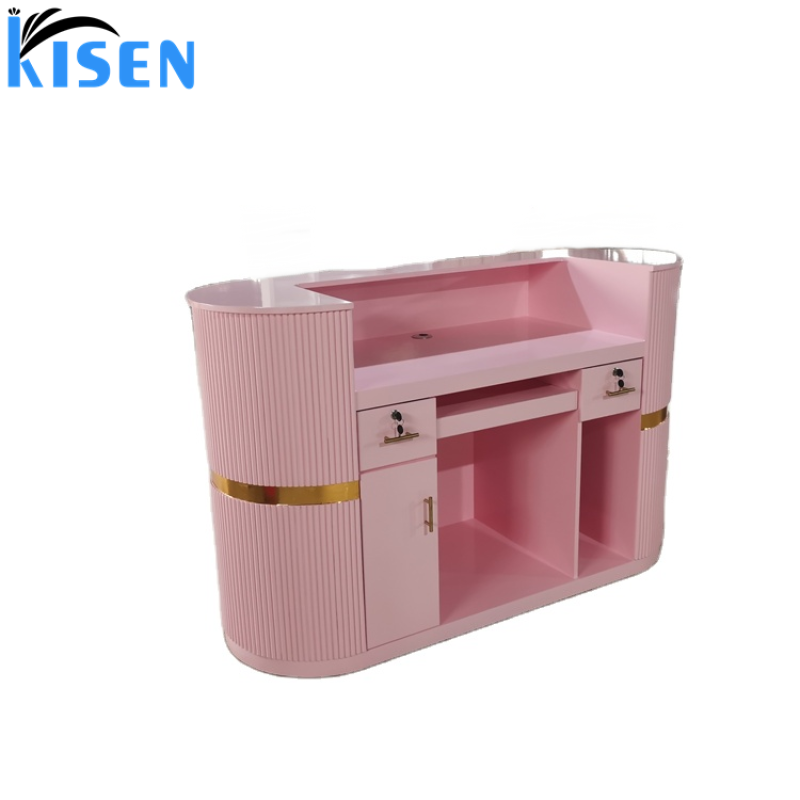 Kisen Hair and Beauty Salon Furniture Customized Color and Size White pink Black Beige Front Counterdesk Reception Table