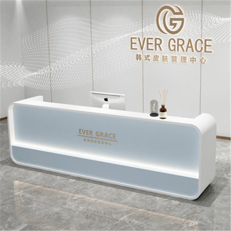 Kisen Cheap Contemporary Hotel Lobby Artificial Stone White Unique Reception Desk Design Tall Reception Desks