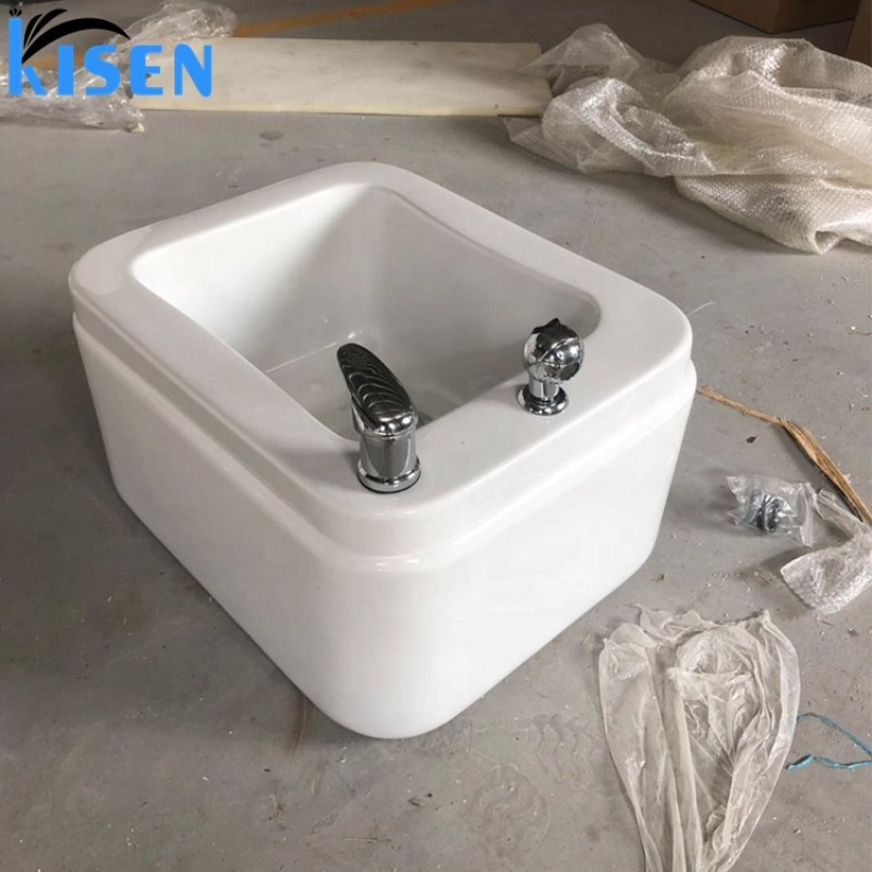 KISEN White Ceramic Pedicure Bowl with Footrest for Nail Salon Spa