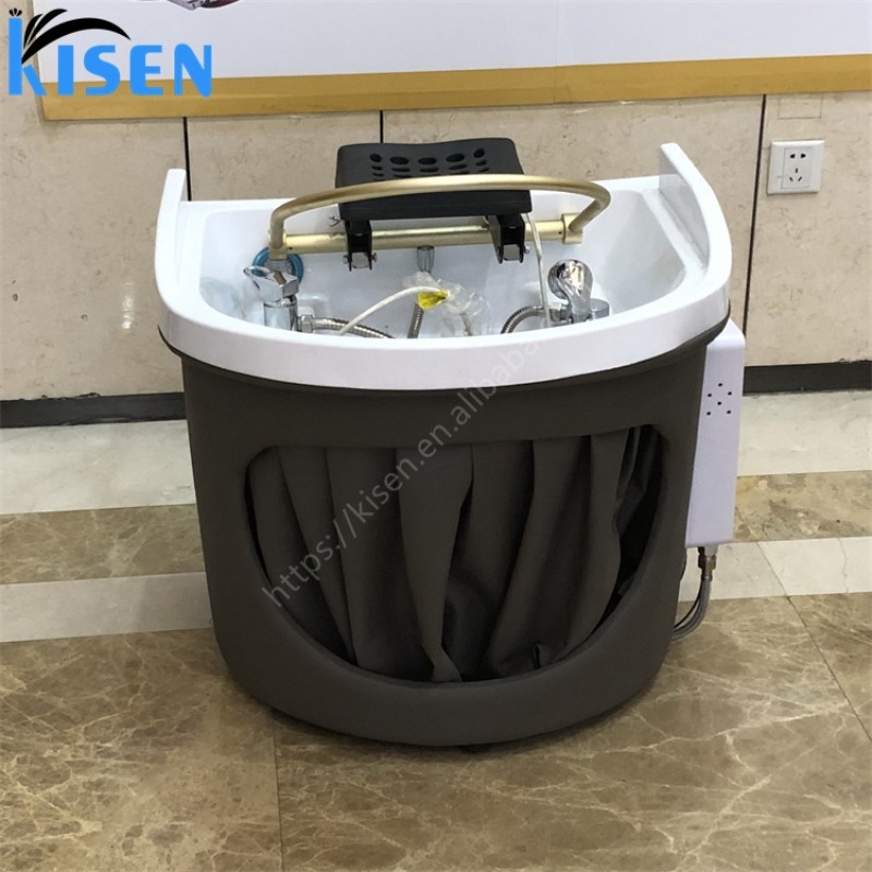 Kisen Newest Portable Mobile Shampoo Basin Salon Furniture Hair With Plumbing Plastic Wash Hair Sink Bowl with Head Therapy
