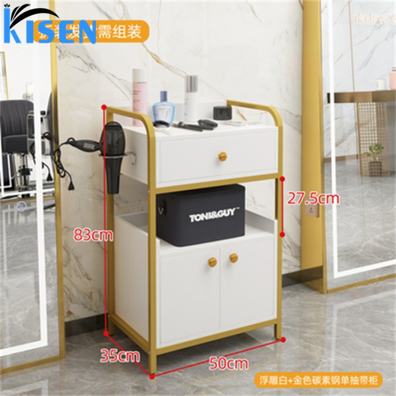Kisen Luxury Makeup Trolley Cart Hair Salon Furniture Stainless Steel Gold Double Drawer Beauty Salon Trolley