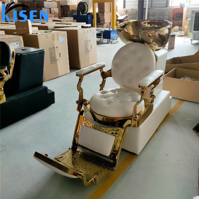 Kisen Hot Selling Barber Chairs Set Furniture with Inflatable Hair Washing Basin for Shampoo Bowls Salon Chair Set