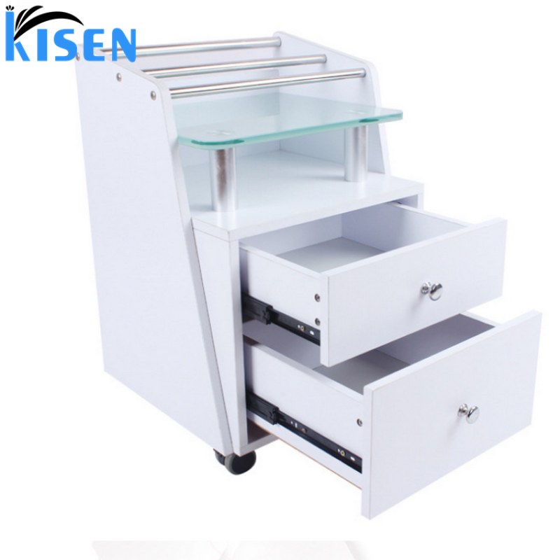 Kisen Professional Salon Hairdressing Rolling Trolley White Hair Color Mobile Hair Extension Cart Hot Sale for Living Room