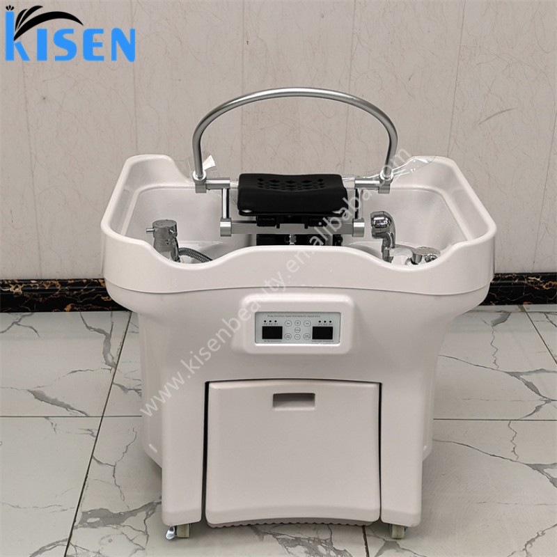 Kisen Salon Furniture Luxury White Shampoo Basin With Water Tank Hair Washing Portable Shampoo Sink Pipeless  Shampoo Bowl