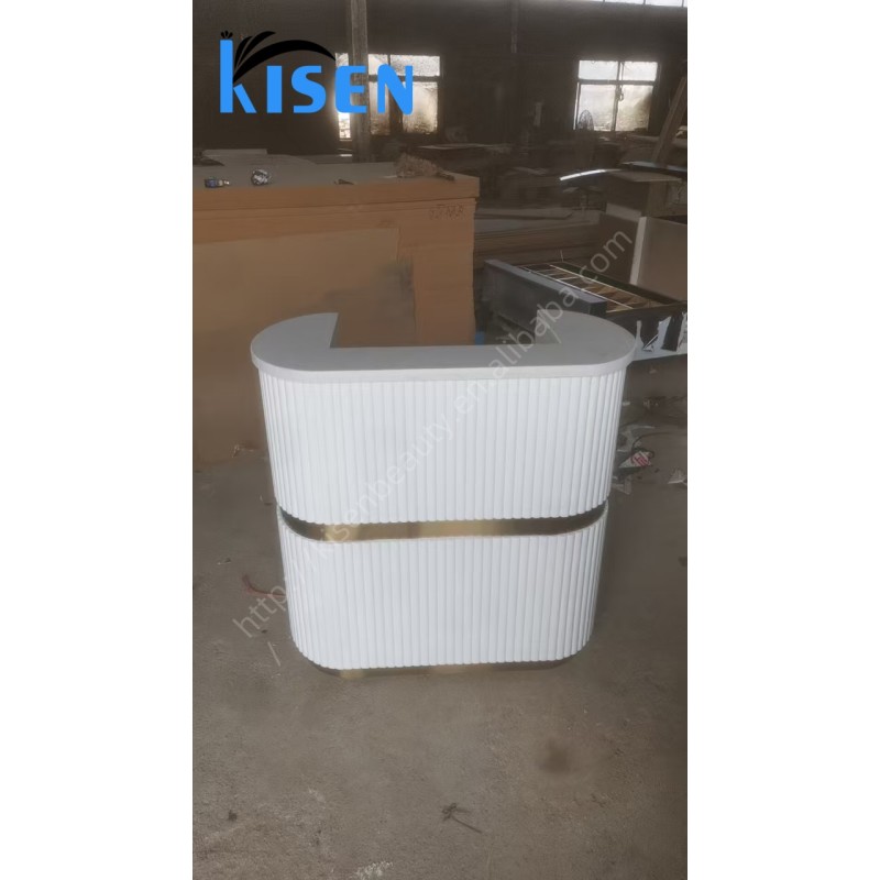 Kisen Office Furniture Small Dental White Black Front Table Casher Reception Desk with Led Light 110V 220V for Beauty Salon Use