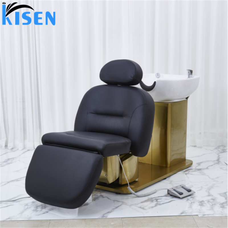 Kisen Modern Hair Salon Shampoo Bowl Massage Shampoo Chair Salon Furniture Backwash Units Hair Washing Chair with Basin