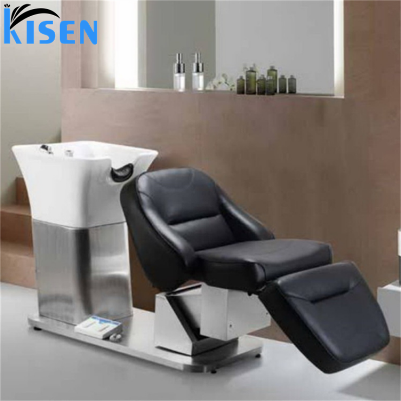 Kisen Hot Sale Color Custom Hair Salon Comfortable Lying Massage Furniture Washing Bed Shampoo Chair With Bowlasin