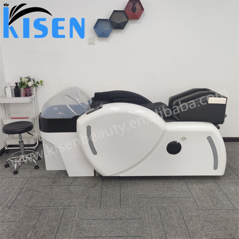 Kisen Luxury Automatic Electric Spa Head Water Therapy Shampoo Bed Hair Washing Massage Chair Shampoo Bed with Bowl Steamer