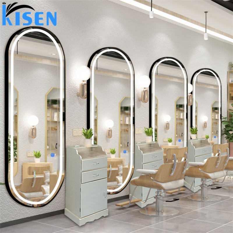 KISEN Classic High Gloss Salon Mirror Wall Mount LED Light Hair Spa Mirror in Gold Silver Black