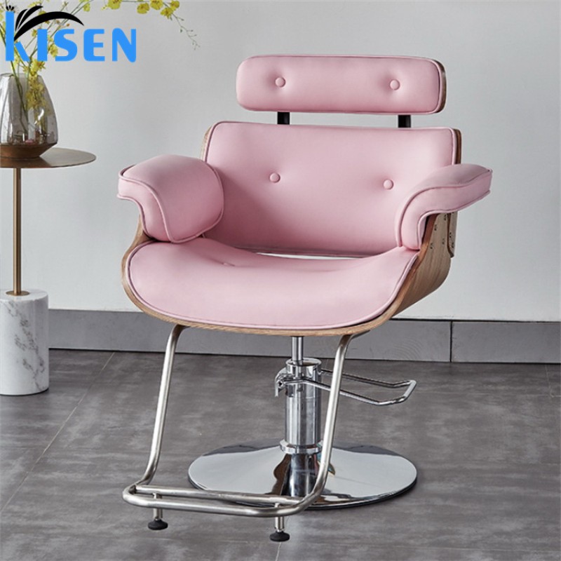 Kisen Beauty and Hair Salon Furniture Equipment Hot Sale Black pink Brown Grey Barbershop Haircut Barber Styling Chair for Sale