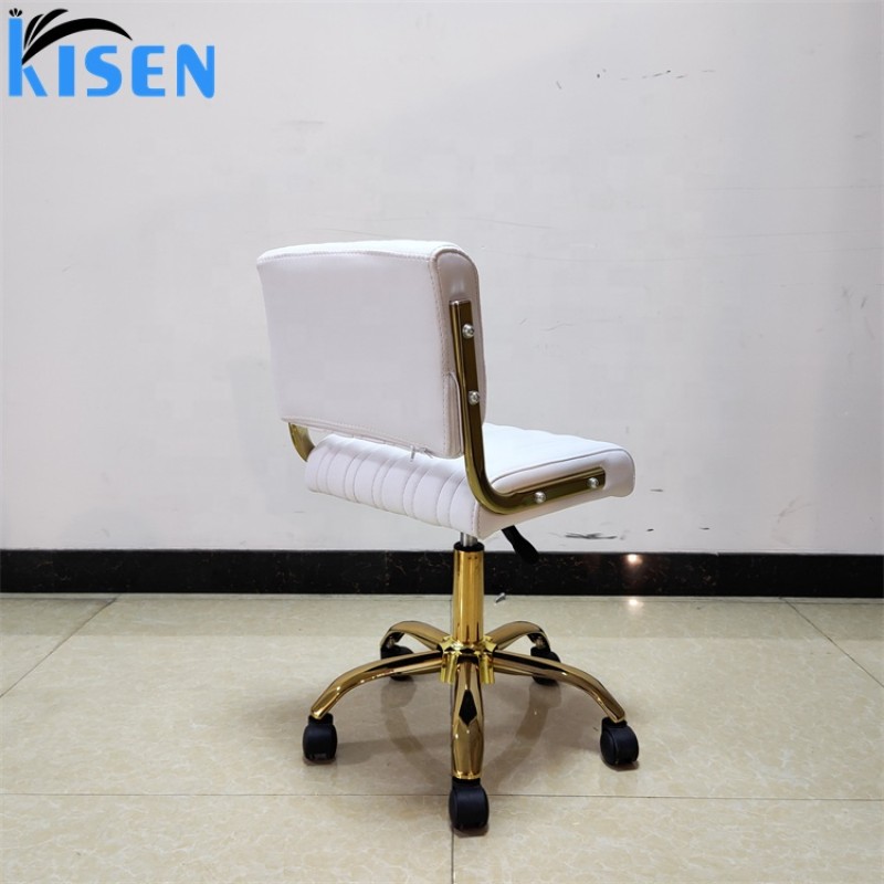 Kisen Hot Selling Beauty Spa Furniture Adjustable pink White Leather Salon Stool Master Small Tech Chair with Gold Base