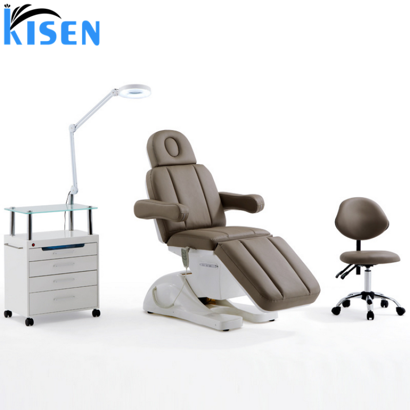 Kisen Beauty Spa Salon Furniture Equipment Beauty Trolley White with Wood Cabinet Cart with Lamp for Beauty Salon