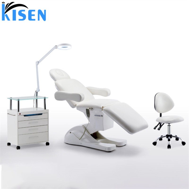 Kisen Beauty Spa Salon Furniture Equipment Beauty Trolley White with Wood Cabinet Cart with Lamp for Beauty Salon