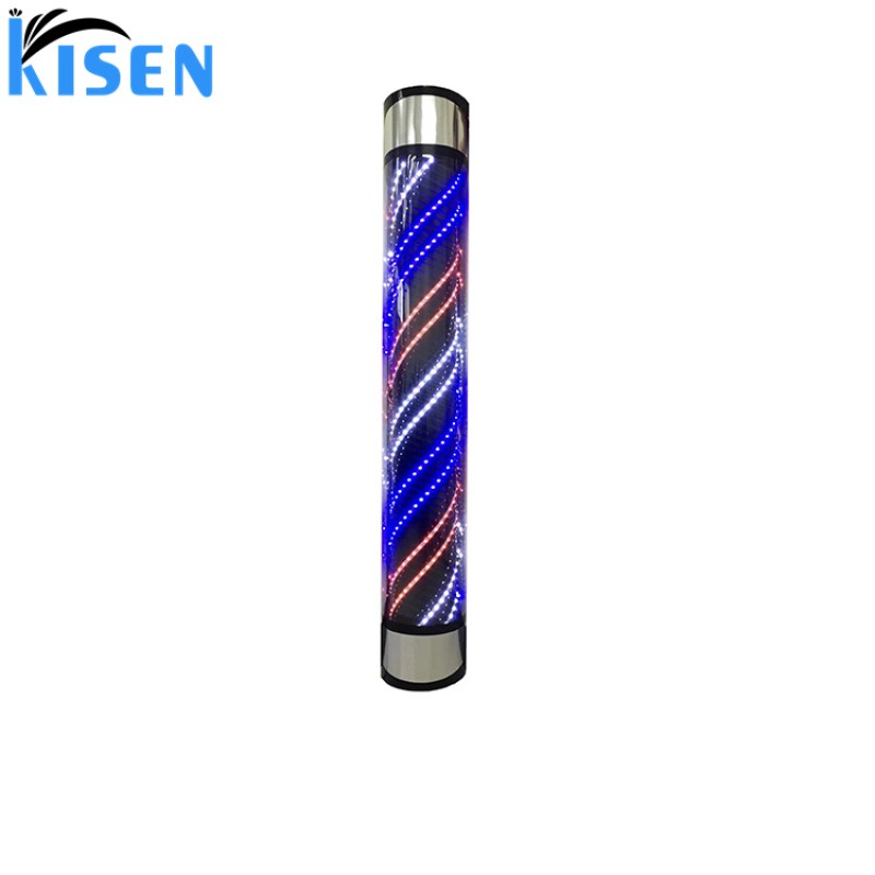 Kisen Classical Rotating LED Open Sign Hair Cut Sign 180cm 90cm Silver Pendant Barber Shop Pole for Sale