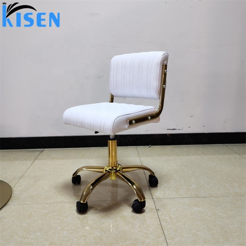Kisen Hot Selling Beauty Spa Furniture Adjustable pink White Leather Salon Stool Master Small Tech Chair with Gold Base