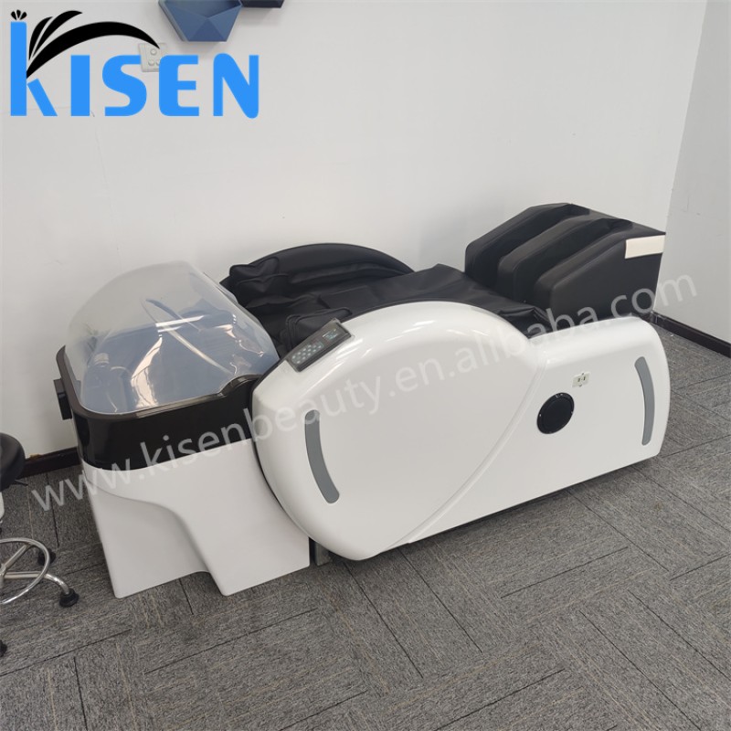 Kisen Luxury Automatic Electric Spa Head Water Therapy Shampoo Bed Hair Washing Massage Chair Shampoo Bed with Bowl Steamer