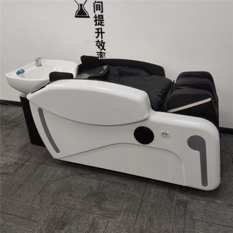 Kisen Modern Luxury White Customize logo Shampoo Bowl Chair with Back Washing Sink with Head Spa Fimigation for Barber Shop