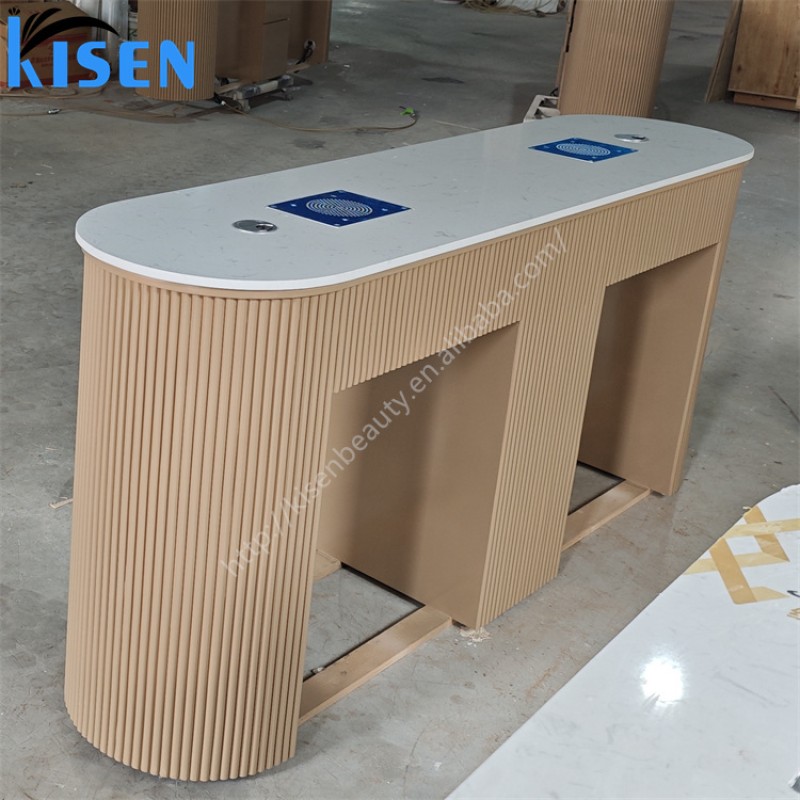 KISEN High Quality Spa Beauty Salon Furniture Modern Manicure Table Manucure Cheap Nail Desk Station with 2 Chairs
