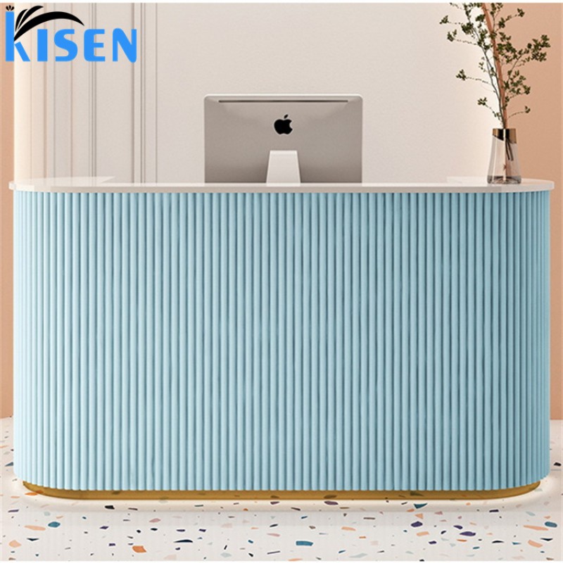 Kisen Front Counter Desk with Display Modern pink White 120cm 100cm 160cm Customizable Size Reception Table for Ready to Ship