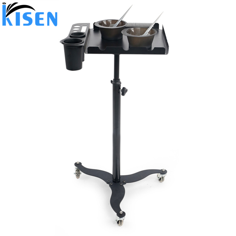 Kisen Cheap Price Hairdressing Smart Organizing Tray Movable Folding Stainless Steel Beautyshop Hair Extension Tray Trolley
