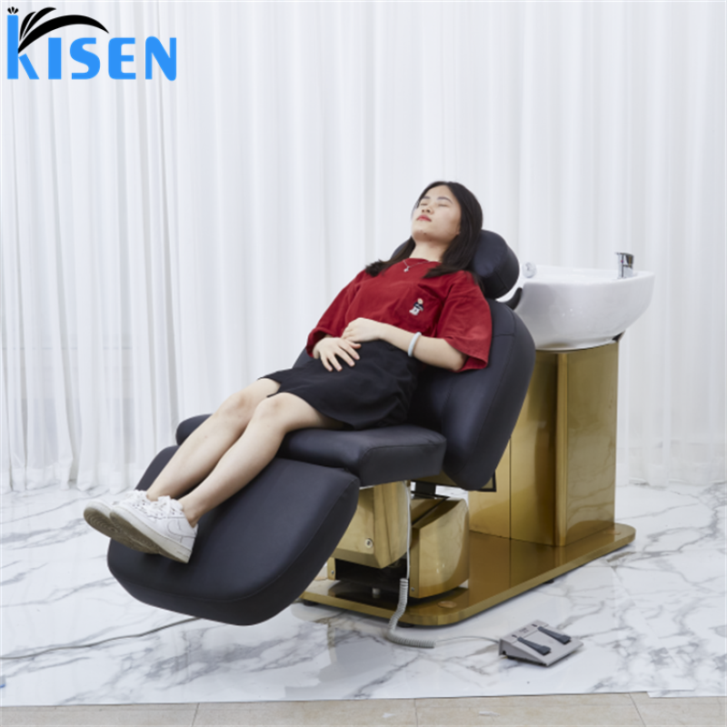 Kisen Modern Hair Salon Shampoo Bowl Massage Shampoo Chair Salon Furniture Backwash Units Hair Washing Chair with Basin