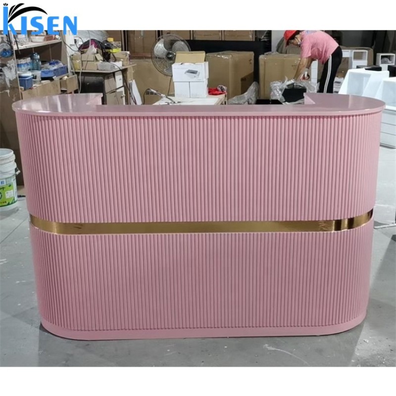 Kisen Luxury Salon pink White Blue Green Counter Reception Desk Front Table Dimension Customizable LOGO and Size for Sale