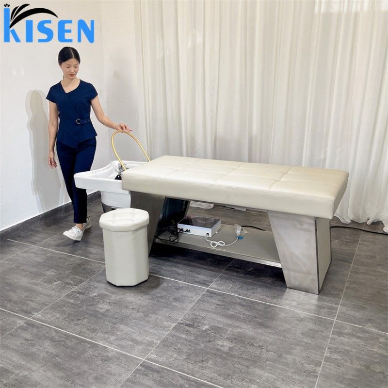 Kisen Modern Luxury Lay Down Hair Salon Washing Chair Barber Shop Thai Shampoo Chair Massage Bed with Salon Sink