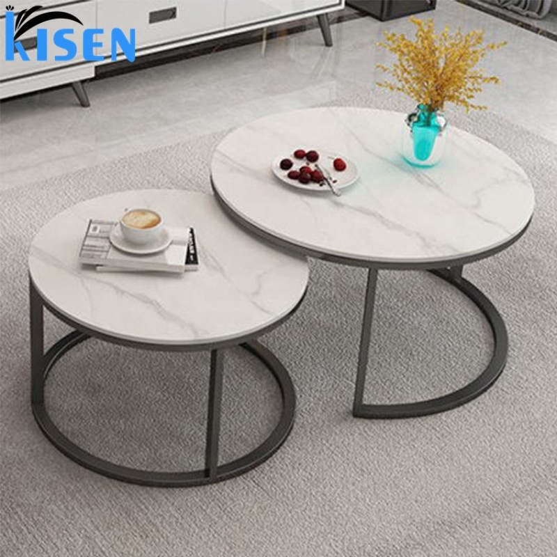 Luxury White Round Reception Table Waiting Room Table Coffee Table Set with Gold Legs for Beauty Salon
