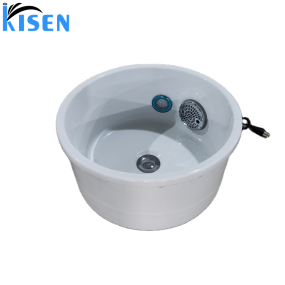 Manufacturer Foshan Kisen Beauty Spa Salon Equipment Pedicure Kit Bowl Fiberglass Plastic Sink with Foot Rest for Sale