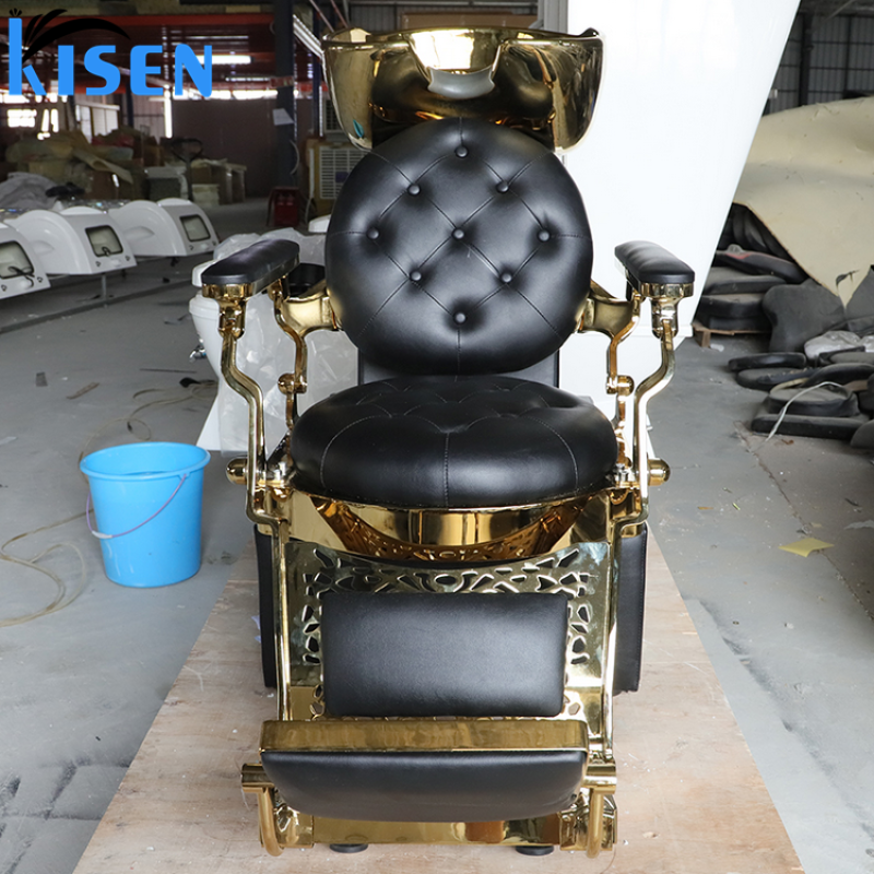 Kisen Hot Selling Barber Chairs Set Furniture with Inflatable Hair Washing Basin for Shampoo Bowls Salon Chair Set