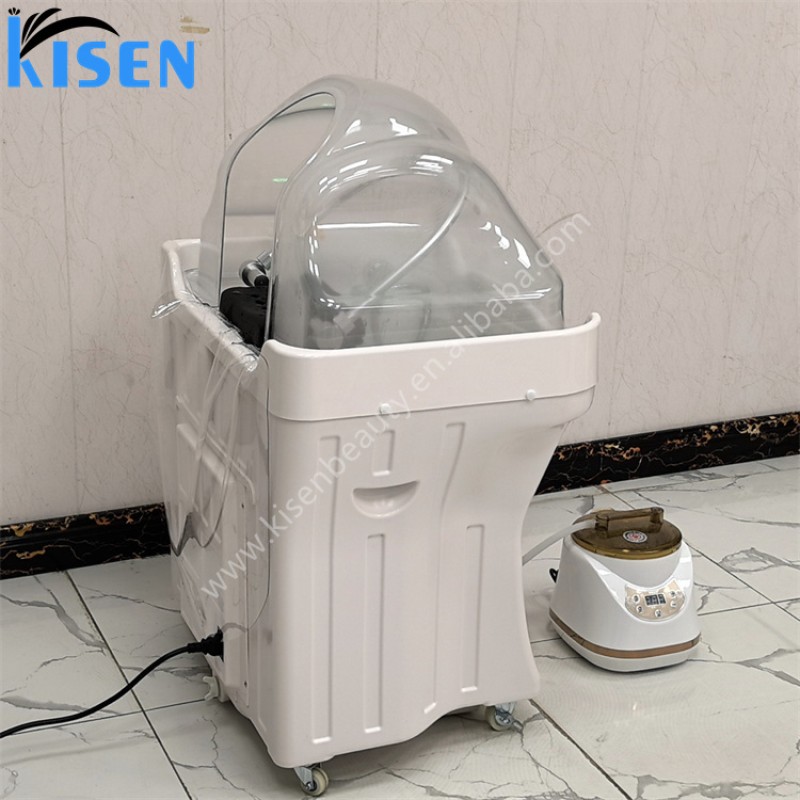 Kisen Salon Furniture Luxury White Shampoo Basin With Water Tank Hair Washing Portable Shampoo Sink Pipeless  Shampoo Bowl