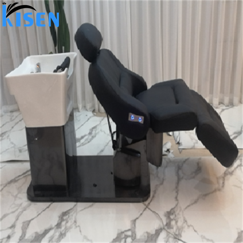 Kisen Modern Hair Salon Shampoo Bowl Massage Shampoo Chair Salon Furniture Backwash Units Hair Washing Chair with Basin