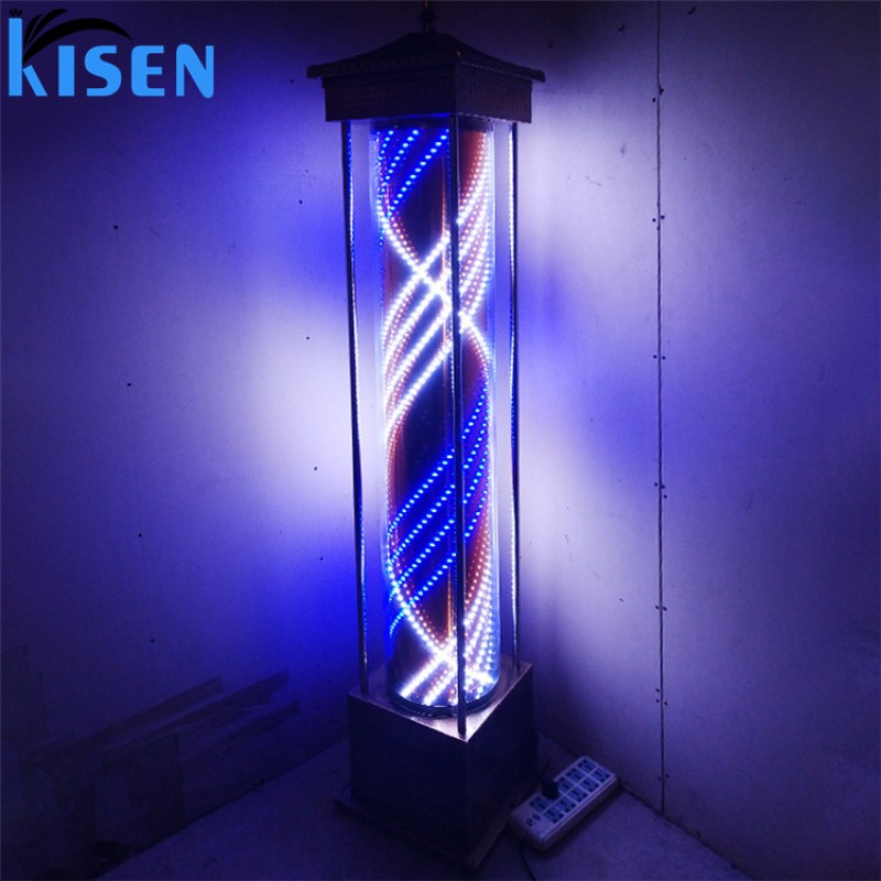 Classical Rotating LED Gold Inflatable Barber Pole Water Proof Spinning Stripes Barber Shop Salon Open Sign Light Outdoor