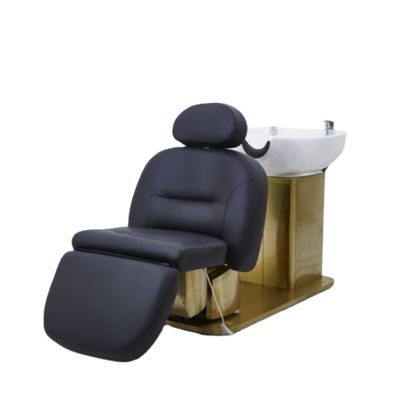 Kisen Modern Luxury Hair Salon Furniture White and Black Electric Multifunctional Wash Chair Massage Shampoo Bowl Bed Chair