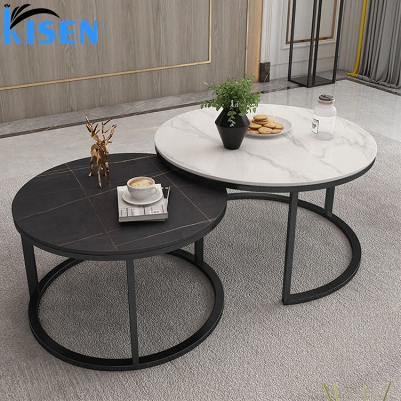 Luxury White Round Reception Table Waiting Room Table Coffee Table Set with Gold Legs for Beauty Salon