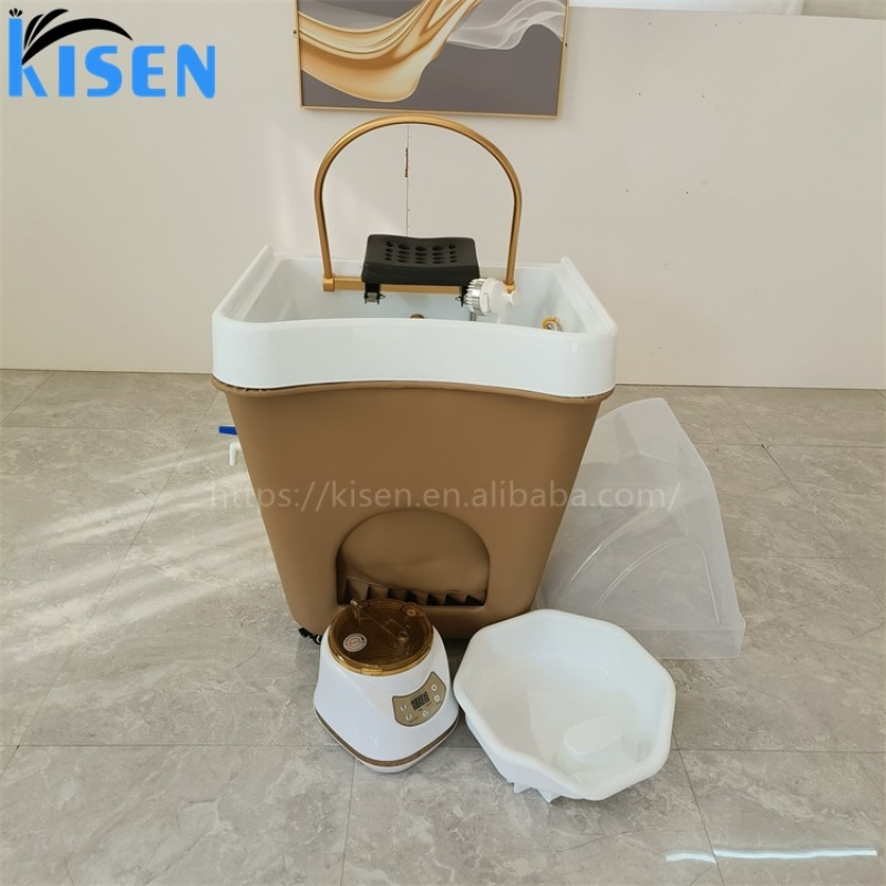 Kisen Portable Mobile Shampoo Bowl Salon Furniture Hair No Plumbing Customized Color Plastic Wash Hair Sink With Head Therapy
